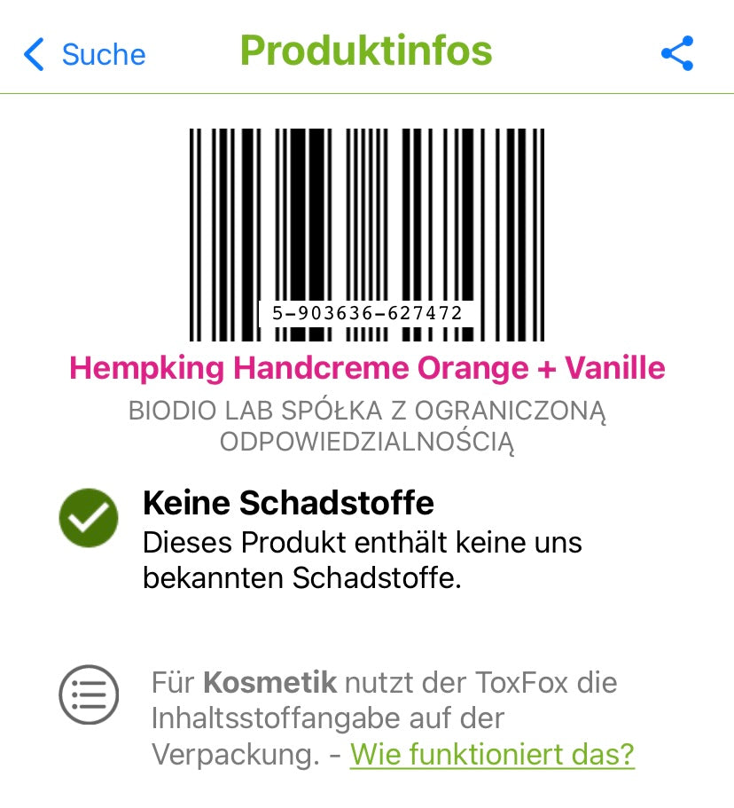 ToxFox-geprüfte Handcreme