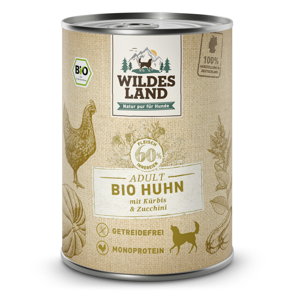 Supaw Food Nassfutter Wildes Land Bio Huhn mit Kürbis & Zucchini 400 Gramm Dose
